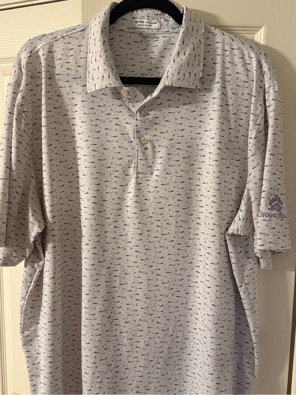 Peter Millar White Polo with Tiny Blue Boat Print